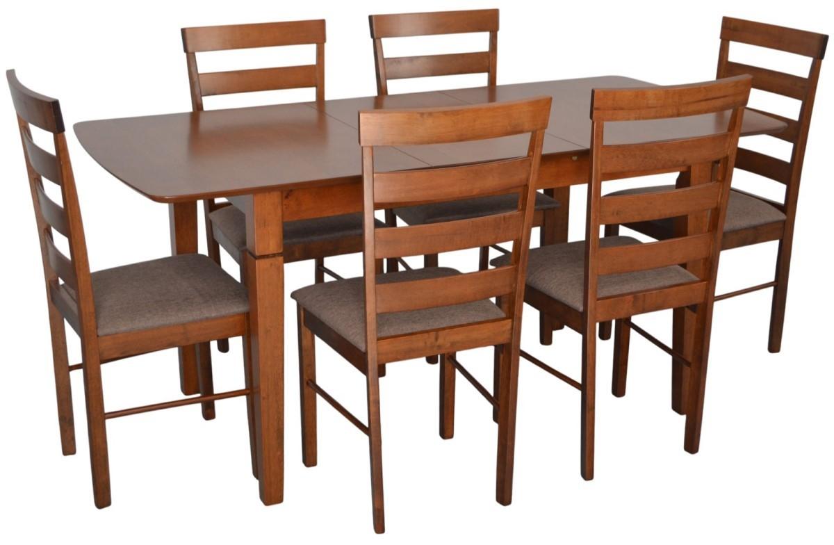 Set de masa si scaune Evelin HV-27V Burnish Oak + 6 scaune GLORIA Burnish Oak / Ekea12 Dark Brown