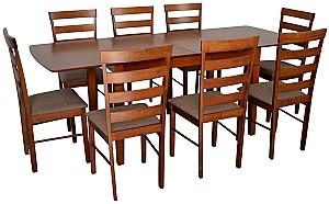 Set de masa si scaune Evelin HV-27V Burnish Oak + 8 scaune GLORIA Burnish Oak / Ekea12 Dark Brown