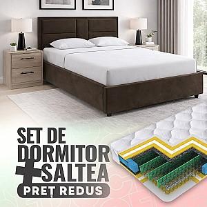 Set dormitor Alcantara Sidney 160x200 Maro + Noptiere PAL Stejar Sonoma + Saltea Salt Confort Clasic 160x200