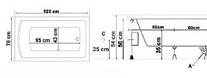 Cadă de baie Stelle Banyo Milas 70x120cm