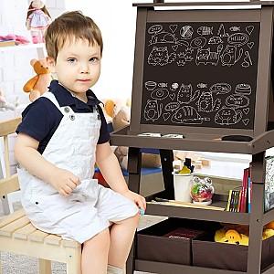 Tabla de scris pentru copii Costway TY327442CF Coffee Brown