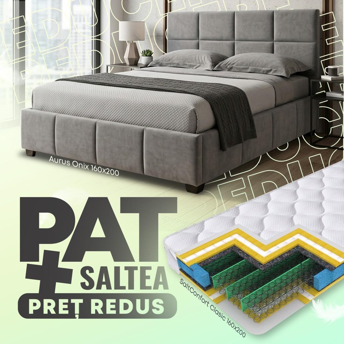 Pat Aurus Onix 160x200 Gri + Saltea Salt Confort Clasic 160x200