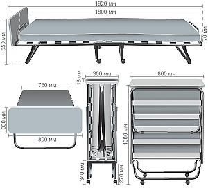 Pat pliant AMF Classic P (cu polita) 190x80 Aluminiu / Kilt-1