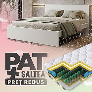 Pat Fabrik Home Linia Uno 160x200 Frasin Alb + Saltea Salt Confort Clasic 160x200