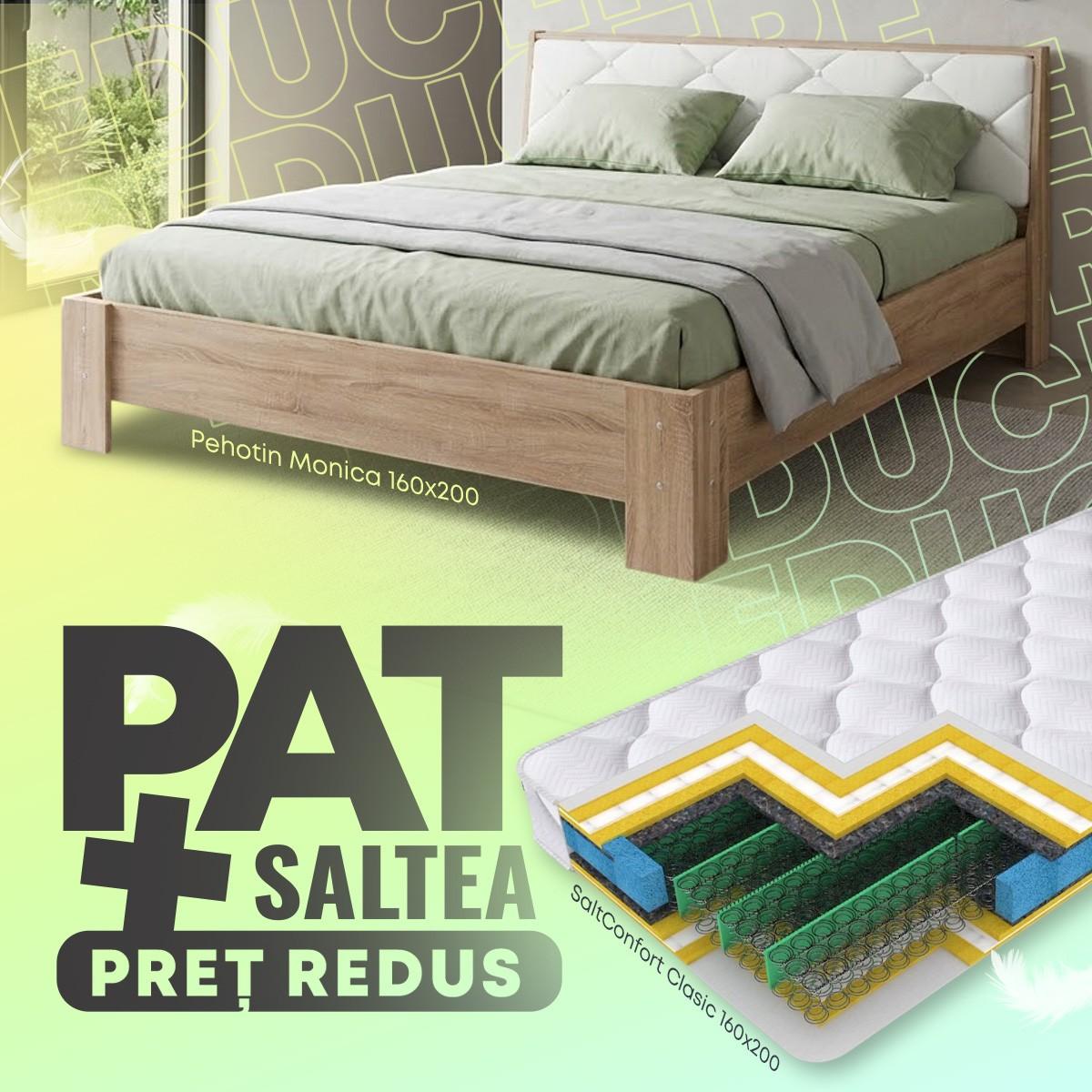 Pat Pehotin Monica 160x200 Stejar Sonoma / Alb  + Saltea Salt Confort Clasic 160x200