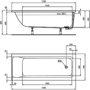 Cadă de baie Ideal Standard Connect Air 170×70