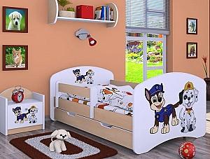 Pat copii Happy Babies Two Dogs L06 cu spațiu de depozitare 90x180 White/Light Pear