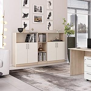 Comoda Mobildor Lux Practik semi-deschisa cu polite (80x40x120H cm) Sonom/Alb