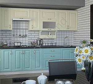 Set mobila bucatarie Sokme Sofia Romantica 2.8m (Vanilie/Val de mare)