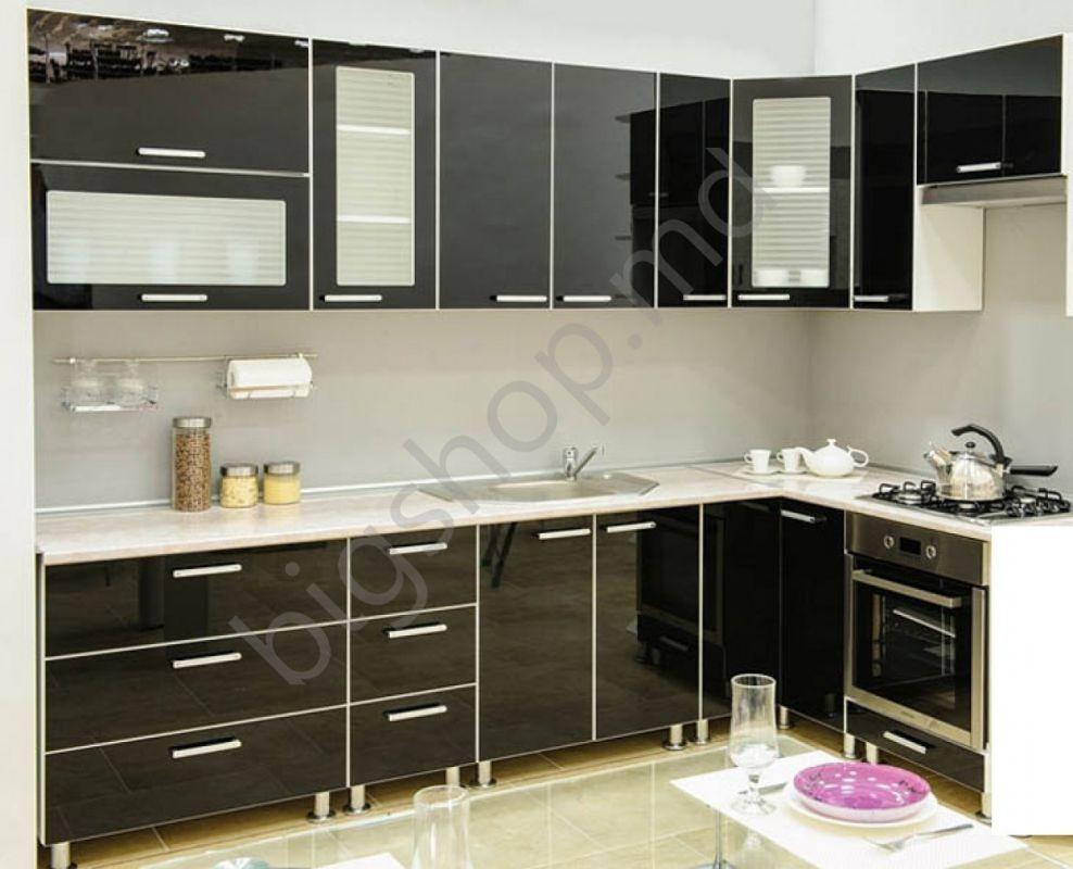 Set mobila bucatarie Ambianta Perla Black (2.9x1.5 m)