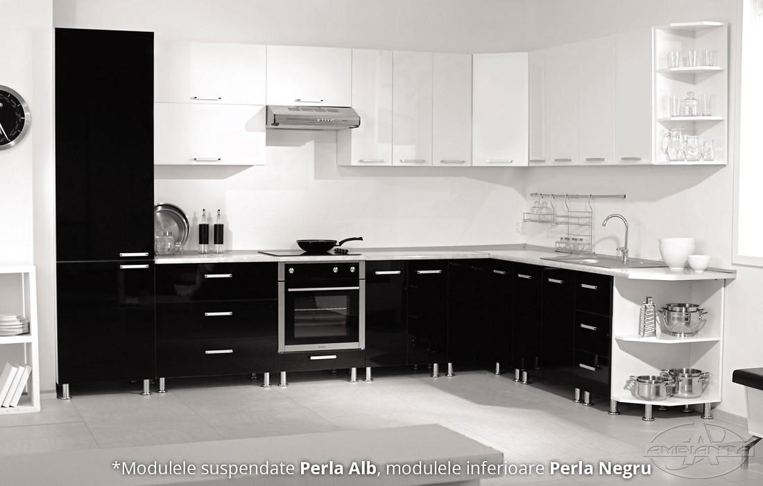 Set mobila bucatarie Ambianta Perla Black (2.1x1.5 m)