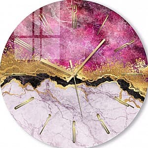 Ceas de perete Foto3D Marmură roz cu elemente aurii