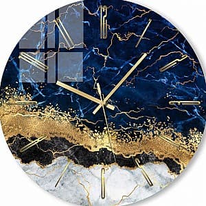 Ceas de perete Foto3D Marmură albastră cu elemente aurii