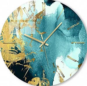 Настенные часы Foto3D Флюид Арт с бирюзой и золотом