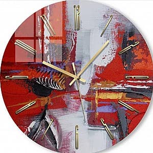 Ceas de perete Foto3D Abstracție gri-roșie
