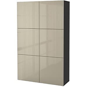 Шкаф IKEA Besta Black-Brown / Selsviken glossy beige 120x40x192 см