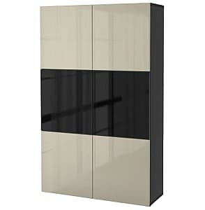 Dulap cu vitrina IKEA Besta black-brown / glossy Selsviken / smoky glass 120x40x192 cm