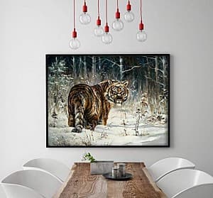 Poster Art.Desig Peisaj cu un tigru într-o pădure de iarnă