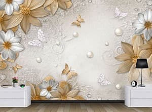 3D Фотообои Art.Desig Цветы и бабочки на винтажном фоне