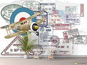 3D Фотообои Art.Desig Карта мира самолет и печати разных стран
