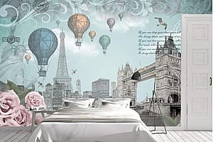 Fototapet 3d Art.Desig Podul turn în stil vintage cu baloane