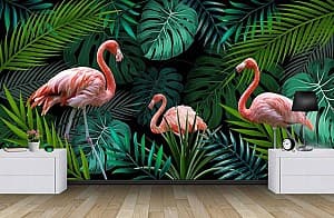 Fototapet 3d Art.Desig Flamingo și frunze verzi