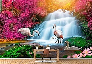 Fototapet 3d Art.Desig Flamingo și cascadă