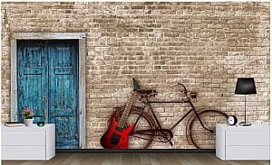 Fototapet 3d Art.Desig Peretele din cărămidă și o bicicletă cu chitară