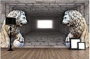 3D Фотообои Art.Desig Перспектива помещения, львы и тоннель в серых тонах