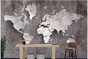 Fototapet 3d Art.Desig Perete de beton și o hartă a lumii