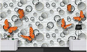 3D Фотообои Art.Desig Круги и кирпичный фон с бабочками