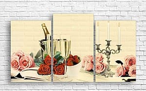 Tablou multicanvas ArtD Trandafiri și șampanie
