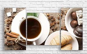 Tablou multicanvas ArtD Mic dejun cu croissante și cafea