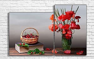 Модульная картина ArtD Маки цветы и черешня
