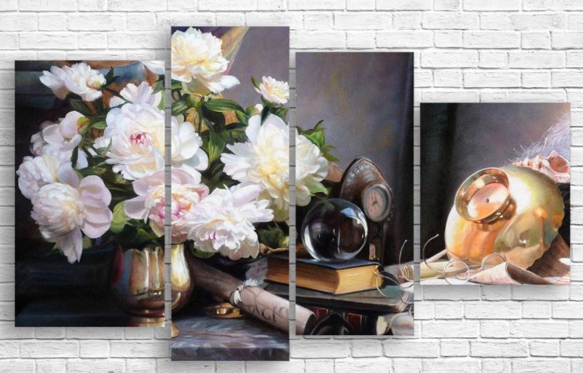 Tablou multicanvas Art.Desig Bujori in stil retro