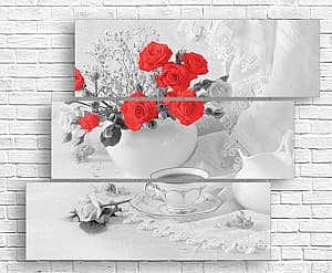 Tablou multicanvas Art.Desig Trandafirii rosii pe fundal alb-negru