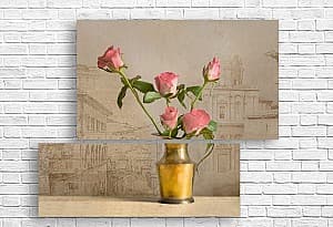 Модульная картина Art.Desig Розовые розы на рисованном фоне