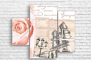 Tablou multicanvas Art.Desig Cărți poștale din oraș și trandafiri