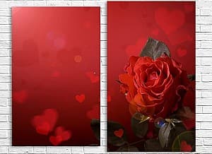 Модульная картина Art.Desig Роза с сердечками на красном фоне
