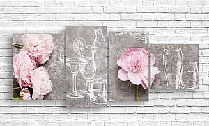 Tablou multicanvas Art.Desig Bujorii roz pe un fundal pictat