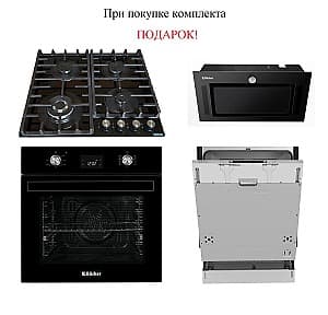 Комплект Backer Духовка + Варочная поверхность + Вытяжка и Встроенная посудомоечная машина, из черного стекла