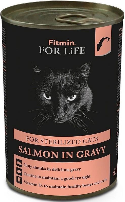 Hrana umeda pentru pisici Fitmin For Life Cat Tin Sterilized Salmon 415g