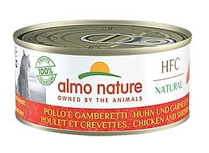 Hrană umedă pentru pisici Almo Nature HFC Can Natural Chicken and Shrimps 150g