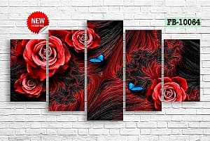 Tablou multicanvas Art.Desig Trandafiri rosii pe matase neagra FB-10064