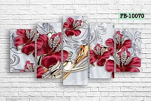 Tablou multicanvas Art.Desig Flori rosii cu diamante FB-10070