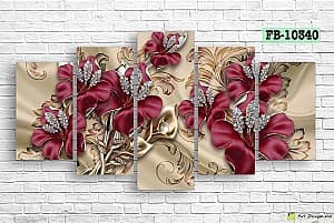 Tablou multicanvas Art.Desig Red flowers with diamonds FB-10340