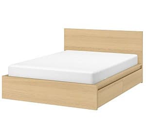 Кровать IKEA Malm  Oak Veneer White Lonset, 160×200 см (4 ящика для хранения)
