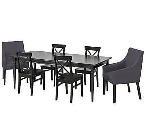 Набор стол и стулья IKEA Ingatorp / Ingolf Black Sporda-dark gray (6 стулья )