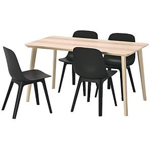 Set de masa si scaune IKEA Lisabo / Odger  ash veneer, anthracite  (4 scaune )