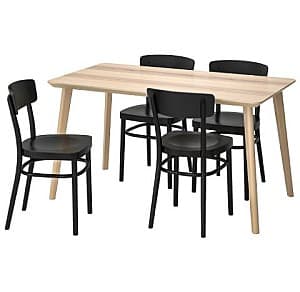 Набор стол и стулья IKEA Lisabo / Idolf  ash veneer, black ( 4 стулья )